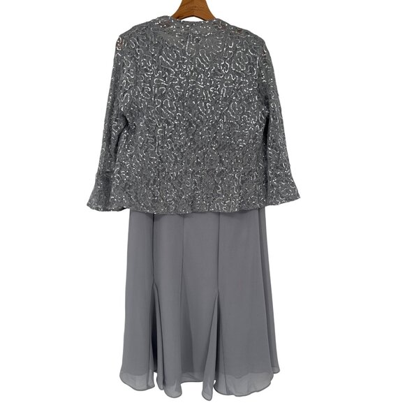 eva Elegant Gray Chiffon Dress Sequined Jacket Set  Womens Size large Formal - Picture 4 of 5